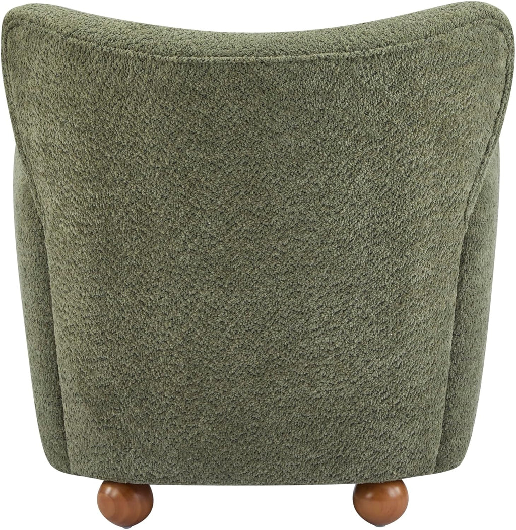 Christopher Knight Home Lindy Wingback Accent Chair, Upholstered Armchair with Rounded Wooden Legs, Curved Backrest Single Sofa, Soft Cushion Seating, Comfy Lounge Chair for Living Room, Olive Green