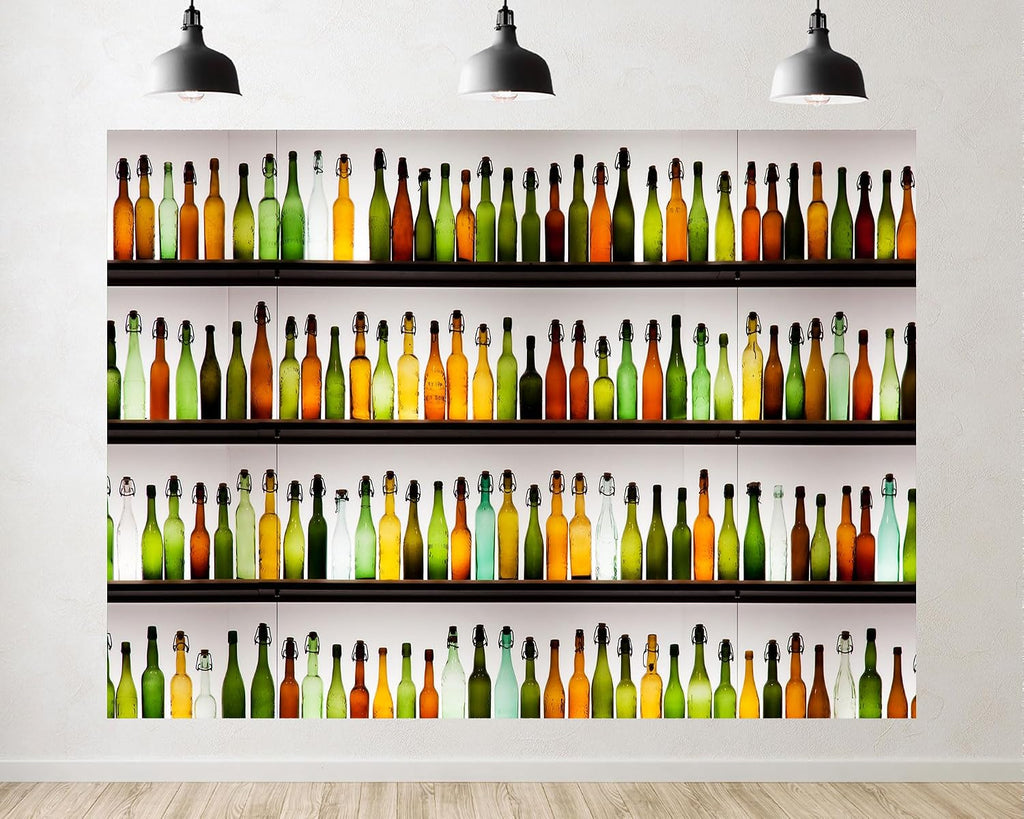 Trykid 20x10ft Colorful Glass Bottles Backdrop Multi Tiered Shelves Amber Green Clear Glass Backlit Display Photography Background Bar Event Party Decoration Photo Booth Prop Fabric