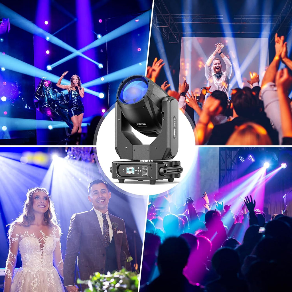 Moving Head Light 280W 10R WZYBUTA LED Beam Stage Lights DJ Lights 17 Gobos 15 Colors DMX512 Prism Rainbow Effect Spotlights Sound Activtaed for Bar Disco Wedding Concert Lighting (2 Pack)