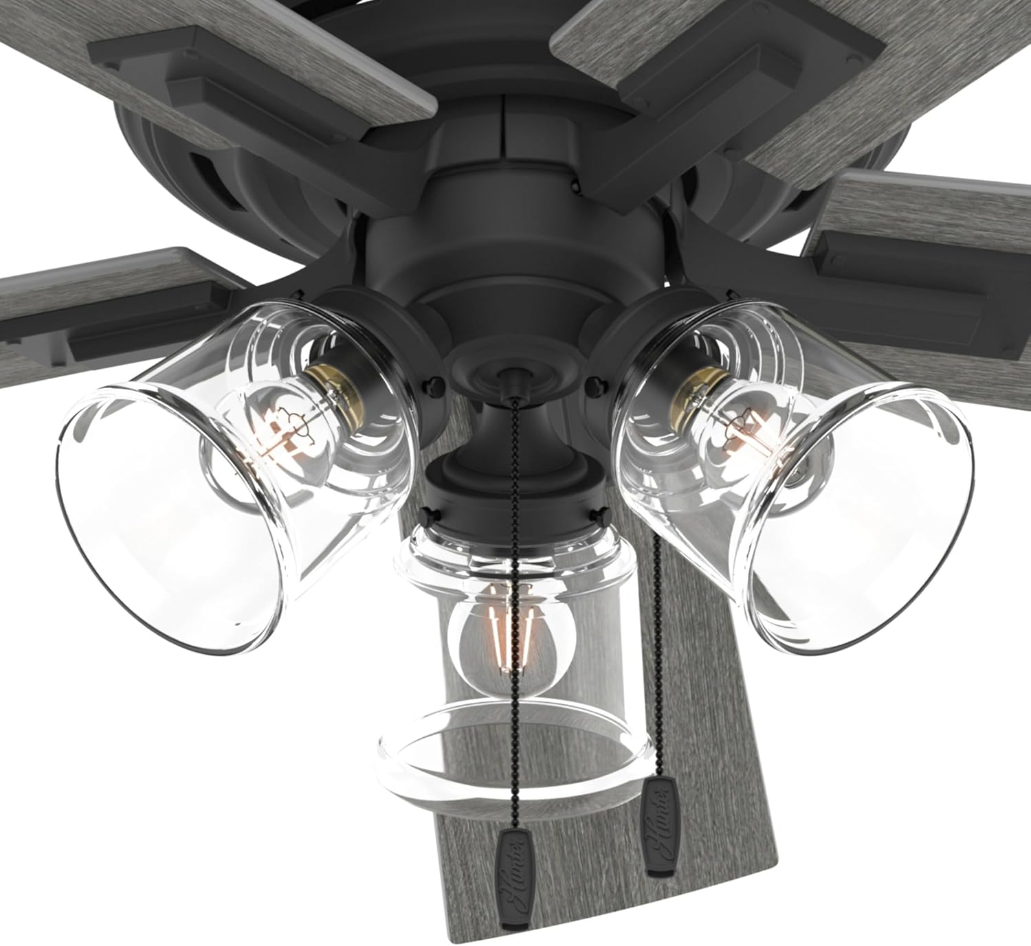 Hunter Fan 52 Inch Matte Black Ceiling Fan with Light and Pull Chain for Bedroom, Dining Room, Kitchen, Office (Renewed)