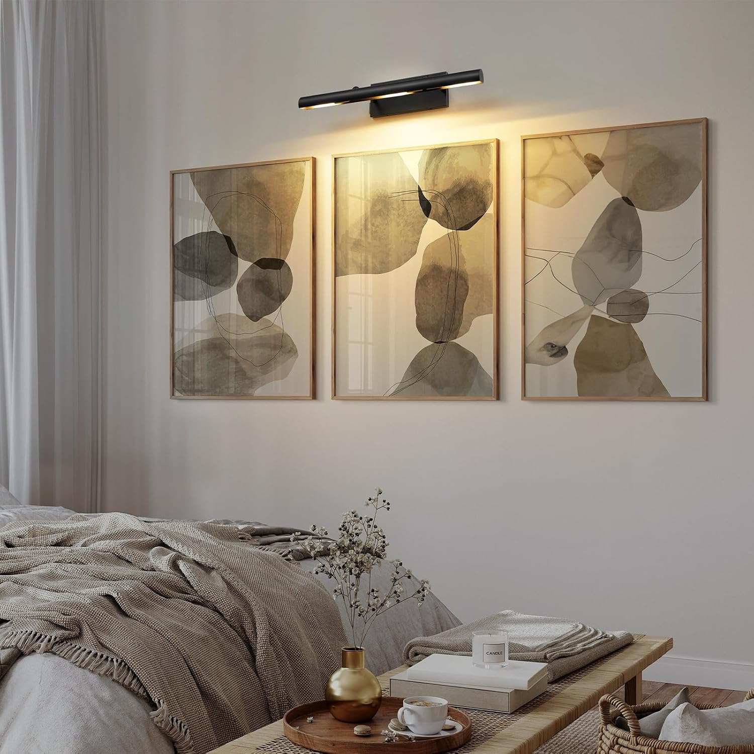 Art Picture Frame Wall Light: 24' Black Dimmable Vintage Artwork Brass Painting Spotlight - Hardwired Swing Arm Rotatable 3 Lights over Pictures - Linear Accent Lighting above Photo for Gallery Museum