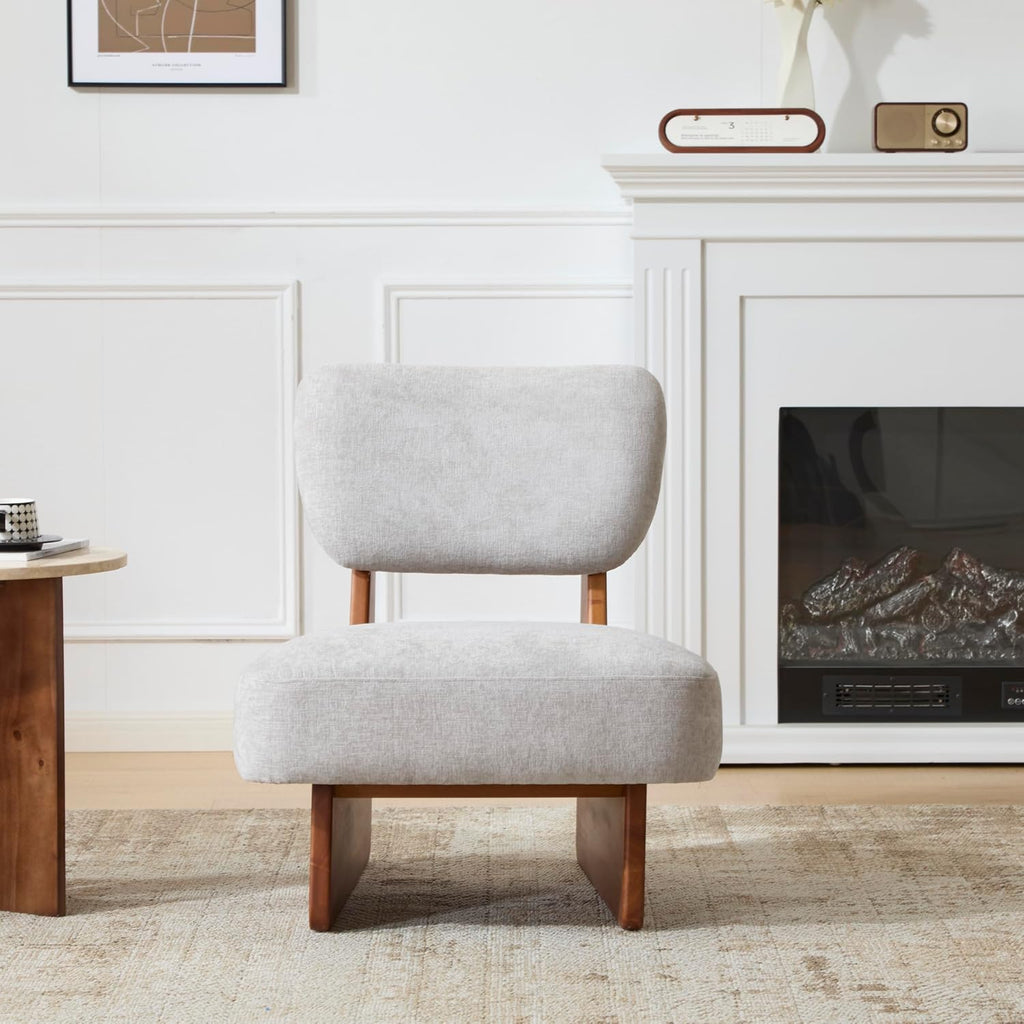 Christopher Knight Home Mores Low Profile Accent Chair Set of 2, Modern Living Room Armless Lounge Chair, Fabric Comfy Reading Chair for Bedroom, Wooden Frame and Thick Padded Seat, Walnut+Gray
