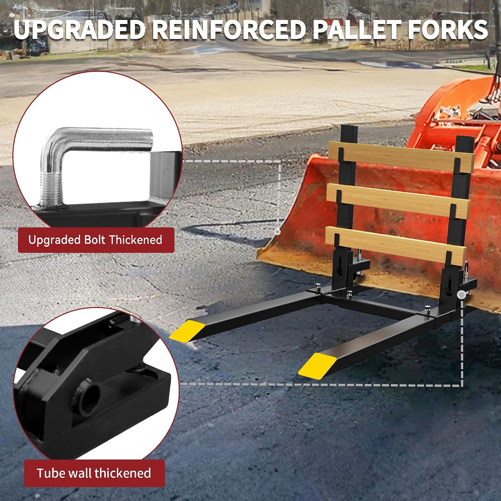 YITAMOTOR 60' Clamp on Pallet Forks, 4000lbs Heavy Duty Quick Attach Tractor Fork with Adjustable Stabilizer Bar & Anti-roll Bar for Bucket Tractor Loader Skid Steer
