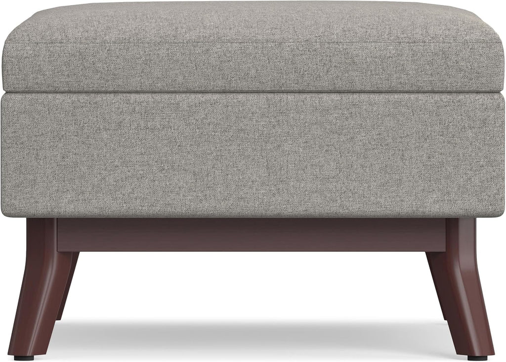 SIMPLIHOME Owen Coffee Table Storage Ottoman - 34' Wide x 19' High Upholstered Woven Fabric Rectangular Lift-Top Ottoman in Cloud Grey, Mid-Century Modern Bench for Living Room with Tapered Legs