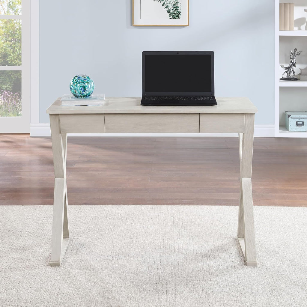 OSP Home Furnishings Marna Modern Writing Home Office Desk with Drawer, Weathered White Finish