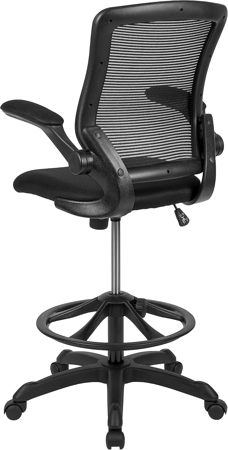 Flash Furniture Kale Mid-Back Swivel Office Chair with Adjustable Foot Ring, Lumbar Support, and Seat Height, Ergonomic Mesh Executive Chair, Black