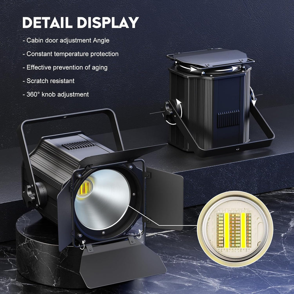 Stage Lights with Barn Doors, 200W LED Par Can Lights, 6 in 1 COB Spotlights RGBWA+UV DMX512 Sound Activated Uplights for Parties Events Wedding Theater Church Concert Dance
