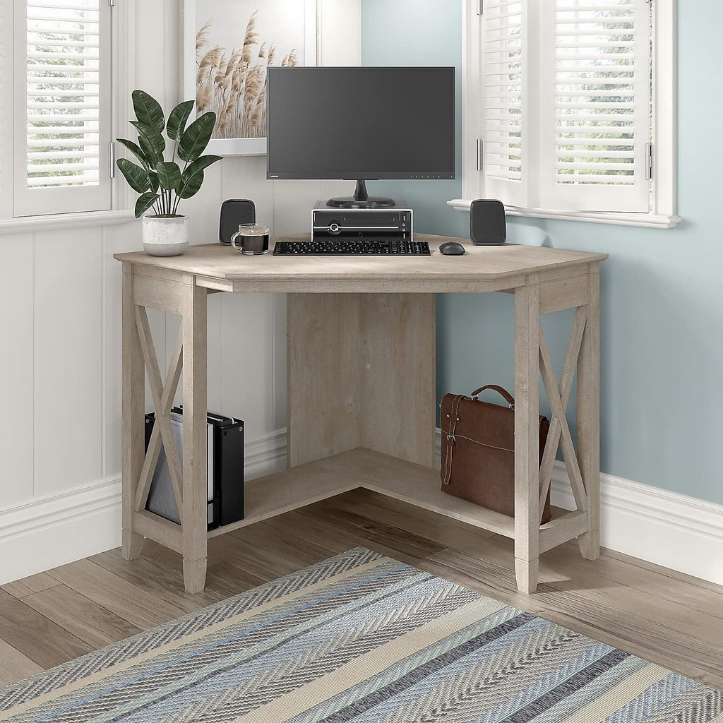 Bush Home Key West Small Corner Desk in Washed Gray
