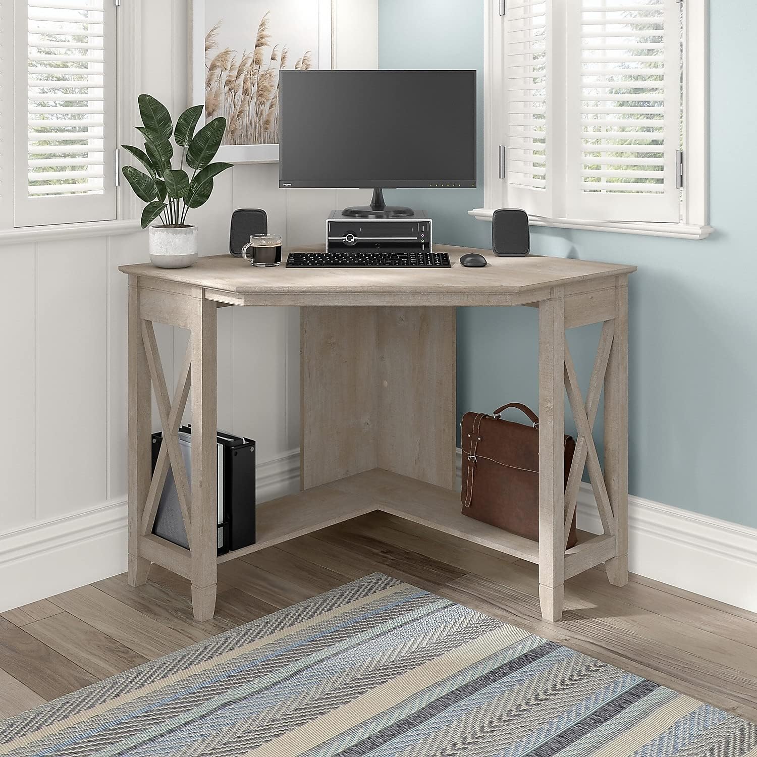 Bush Home Key West Small Corner Desk in Washed Gray