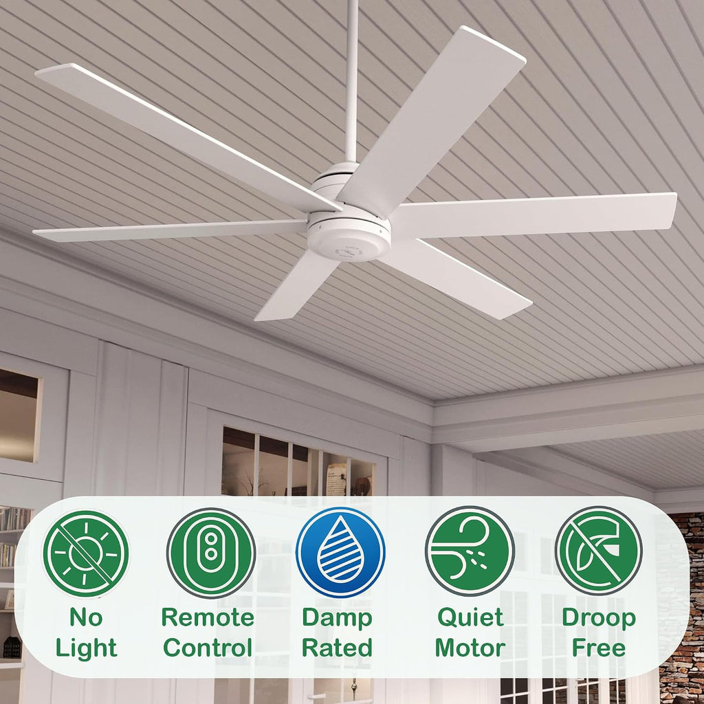 Hunter Fan 60 inch Fresh White Indoor/Outdoor Ceiling Fan with Remote Control for Living Room, Bedroom, Farmhouse, Patios, Kitchen (Renewed), CC5C27C67