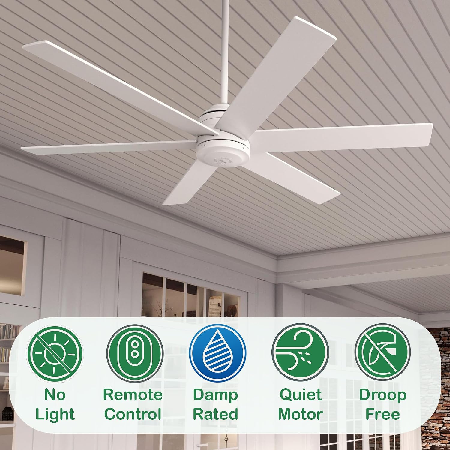 Hunter Fan 60 inch Fresh White Indoor/Outdoor Ceiling Fan with Remote Control for Living Room, Bedroom, Farmhouse, Patios, Kitchen (Renewed), CC5C27C67