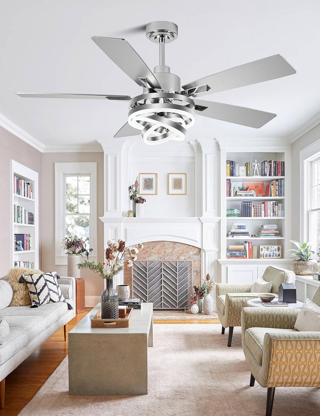 52' Modern Ceilling Fan with Light Chandelier Fan Dimmable Led Fandelier Ceiling Fan with Light for Bedroom, Living Room