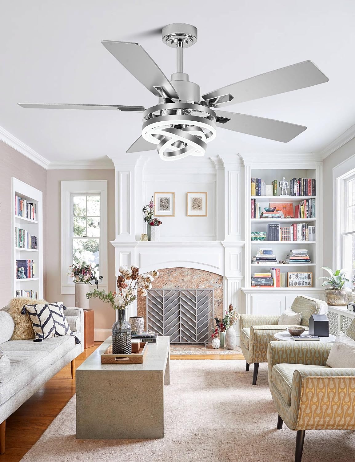 52' Modern Ceilling Fan with Light Chandelier Fan Dimmable Led Fandelier Ceiling Fan with Light for Bedroom, Living Room