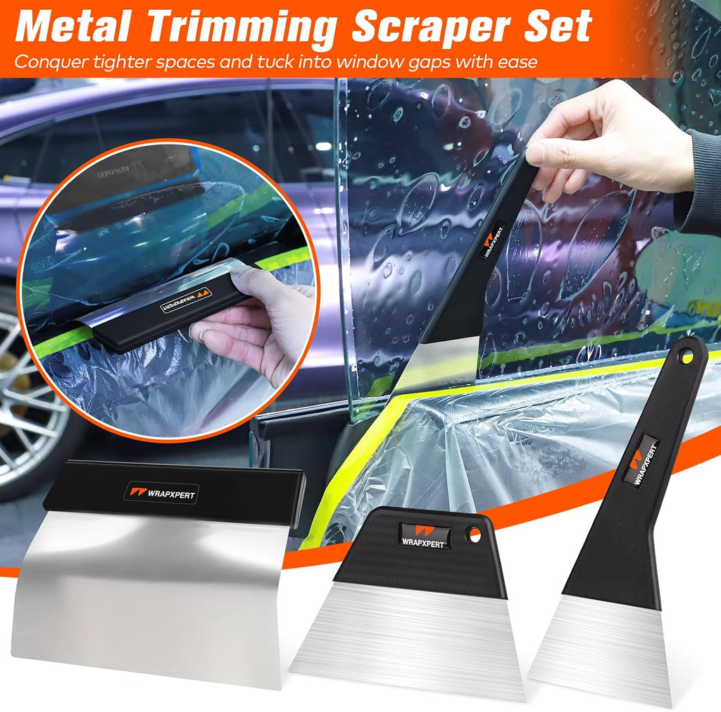 WRAPXPERT Window Tinting Tools for Windshield/Rear Glass Film Install and Clean Includes Bulldozer Squeegee, Window Scraper, Felt Squeegee, Small PPF, Utility Knife, Vinyl Wrap Cutter