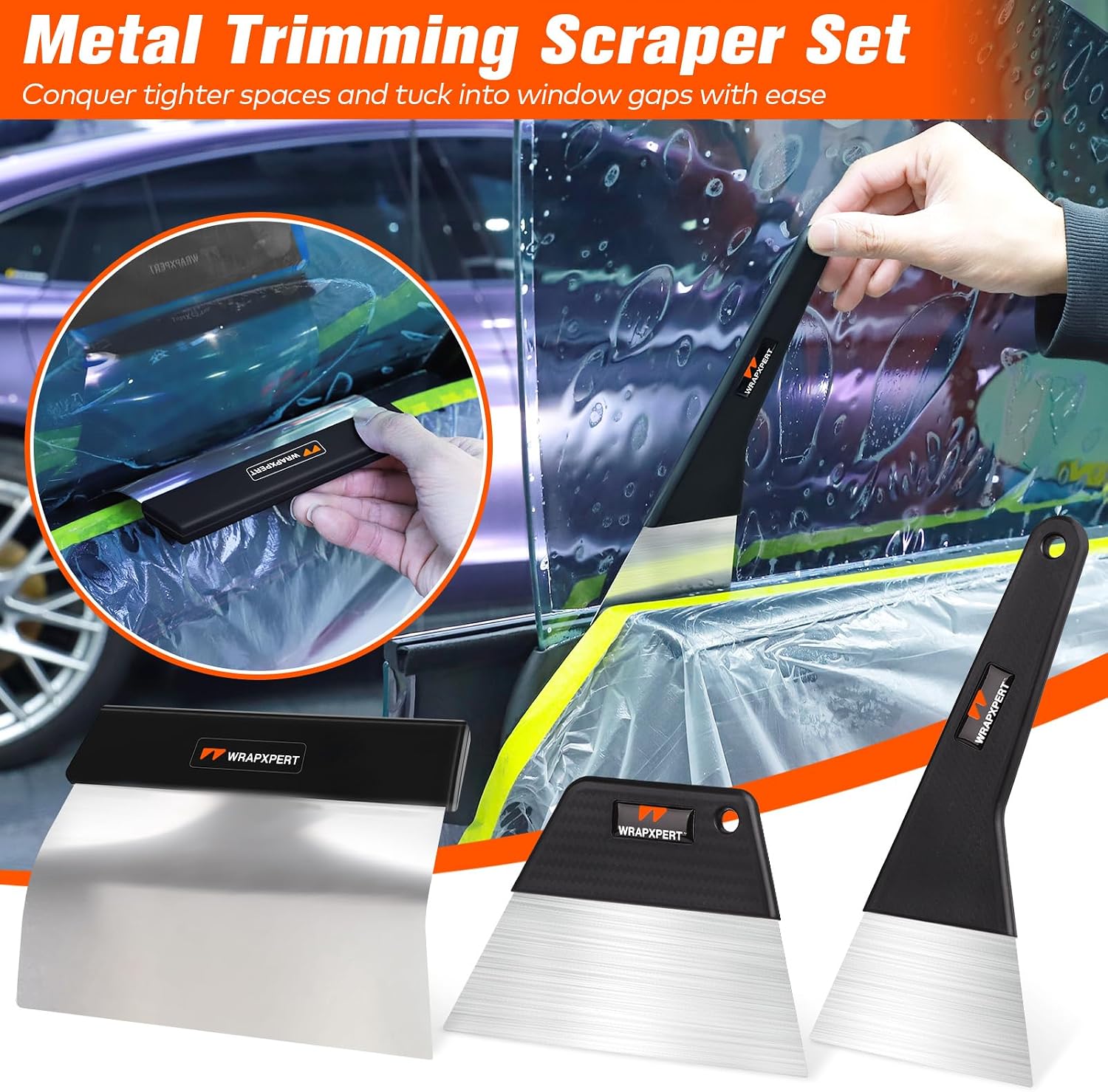 WRAPXPERT Window Tinting Tools for Windshield/Rear Glass Film Install and Clean Includes Bulldozer Squeegee, Window Scraper, Felt Squeegee, Small PPF, Utility Knife, Vinyl Wrap Cutter