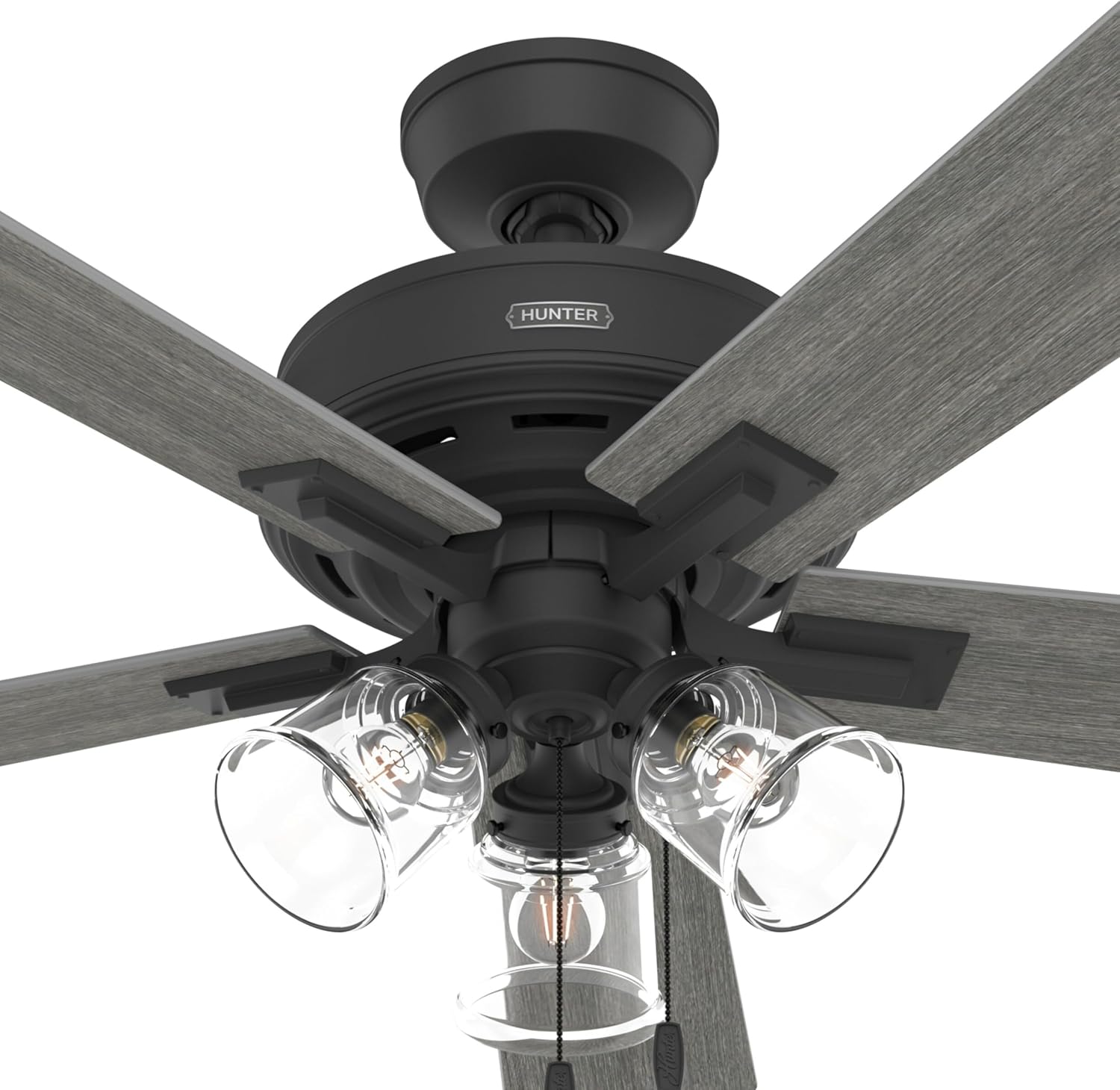 Hunter Fan 52 Inch Matte Black Ceiling Fan with Light and Pull Chain for Bedroom, Dining Room, Kitchen, Office (Renewed)