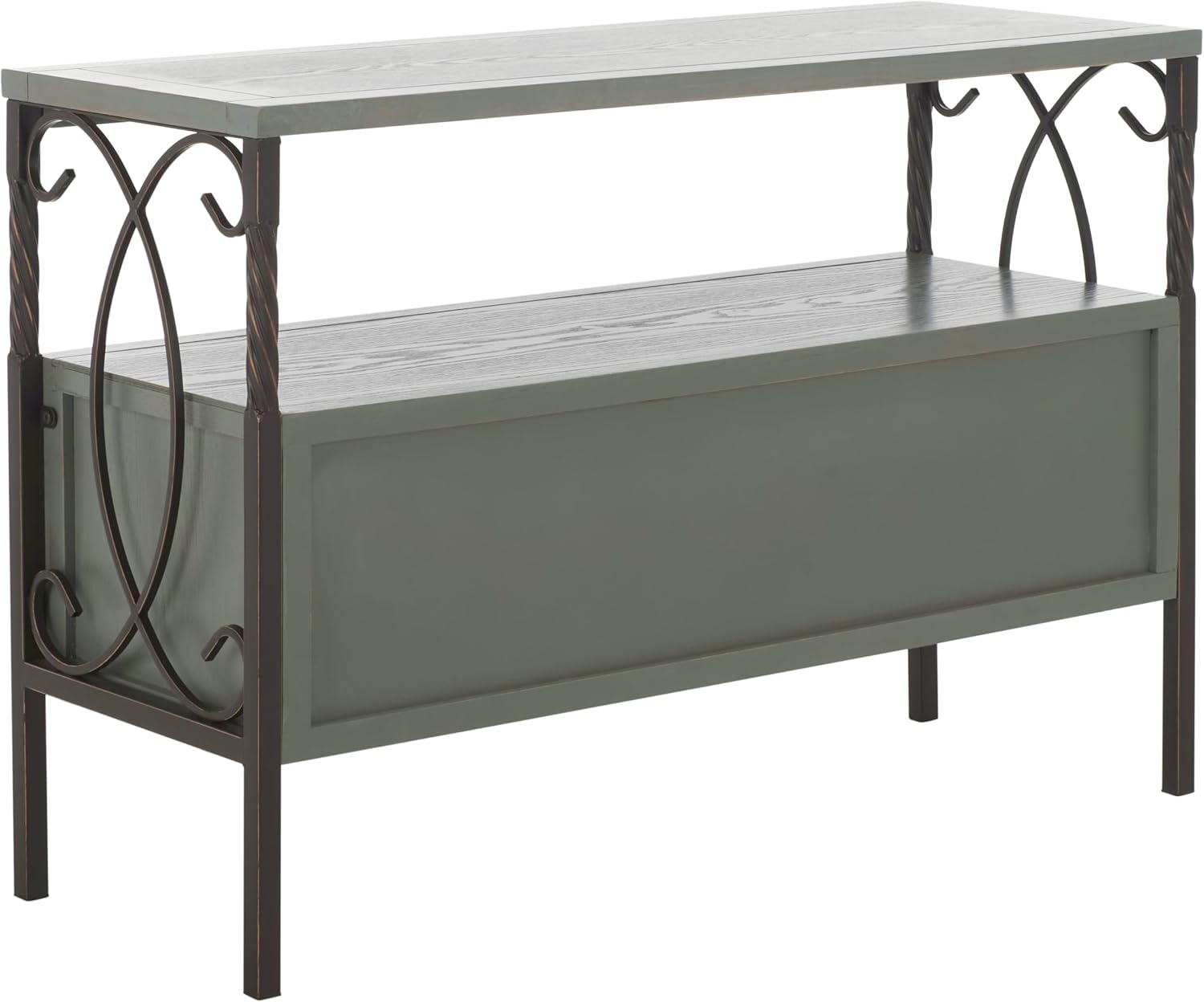 SAFAVIEH Home Collection – Joshua Ash Grey 3-Drawer Console Table with Shelf, Wicker Front Storage Drawers, Farmhouse-Inspired Accent Console for Entryway or Living Room (AMH6532B)