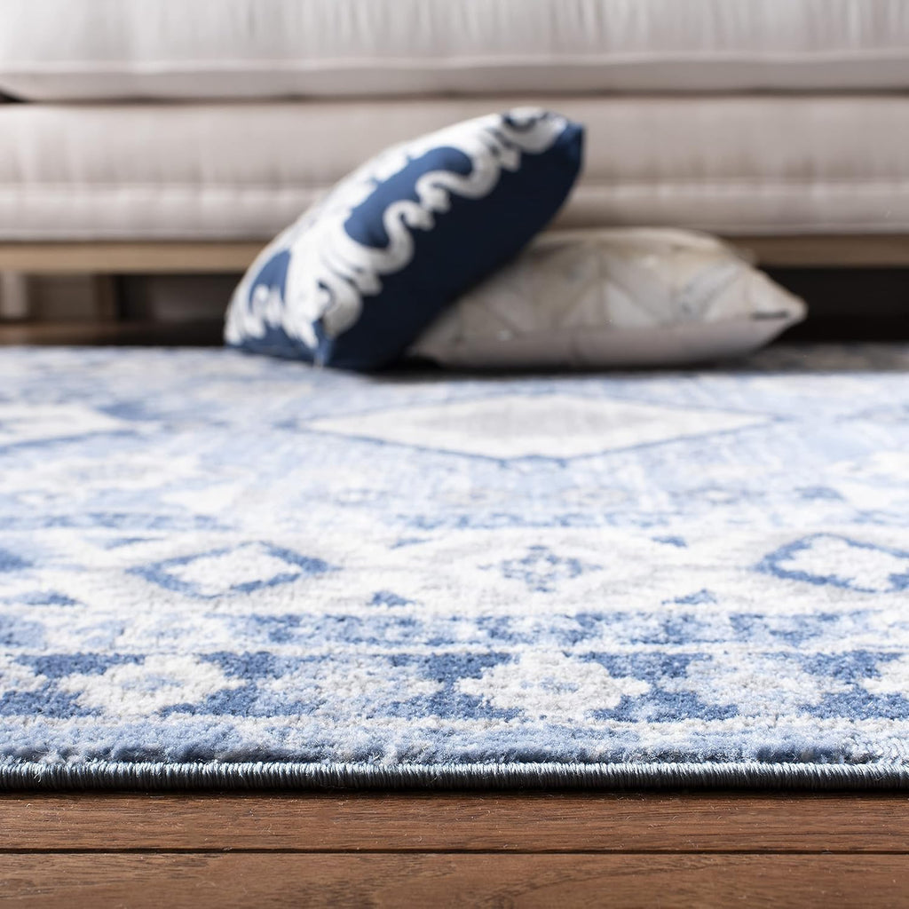 SAFAVIEH Kazak Collection Runner Rug - 2' x 8', Blue & Creme, Traditional Design, Non-Shedding & Easy Care, Ideal for High Traffic Areas in Living Room, Bedroom (KZK119D)