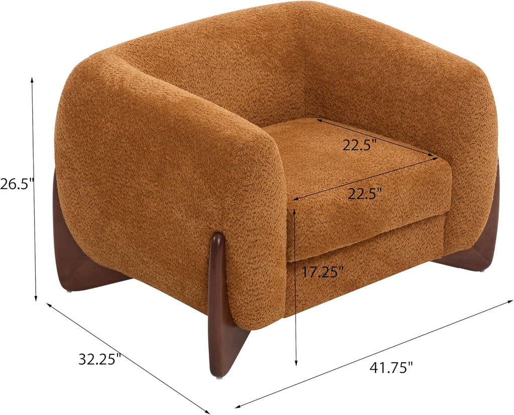 Christopher Knight Home Holly Modern Boucle Fabric Upholstered Club Chair for Living Room, Home Office, Apartment, Relaxing Chair with Removable Cushion and Birch Wood Legs, Caramel Brown + Walnut