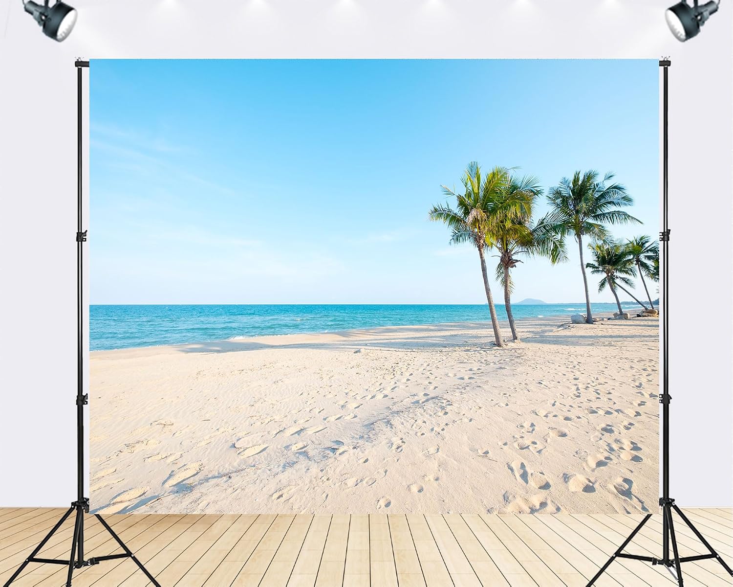 Trykid 20x10ft Tropical Beach Palms Backdrop White Sand Turquoise Ocean Clear Blue Sky Photography Background Vacation Tapestry Party Decoration Photo Booth Prop Fabric