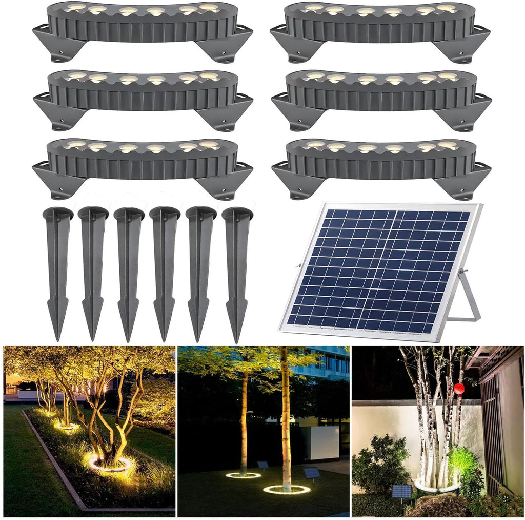 LED Solar Ground Lights, Outdoor Ring Tree Ligh, Yard Lighting Uplight Landscape Spotlights, Made to Last(Warm White Light,Pack of 6)