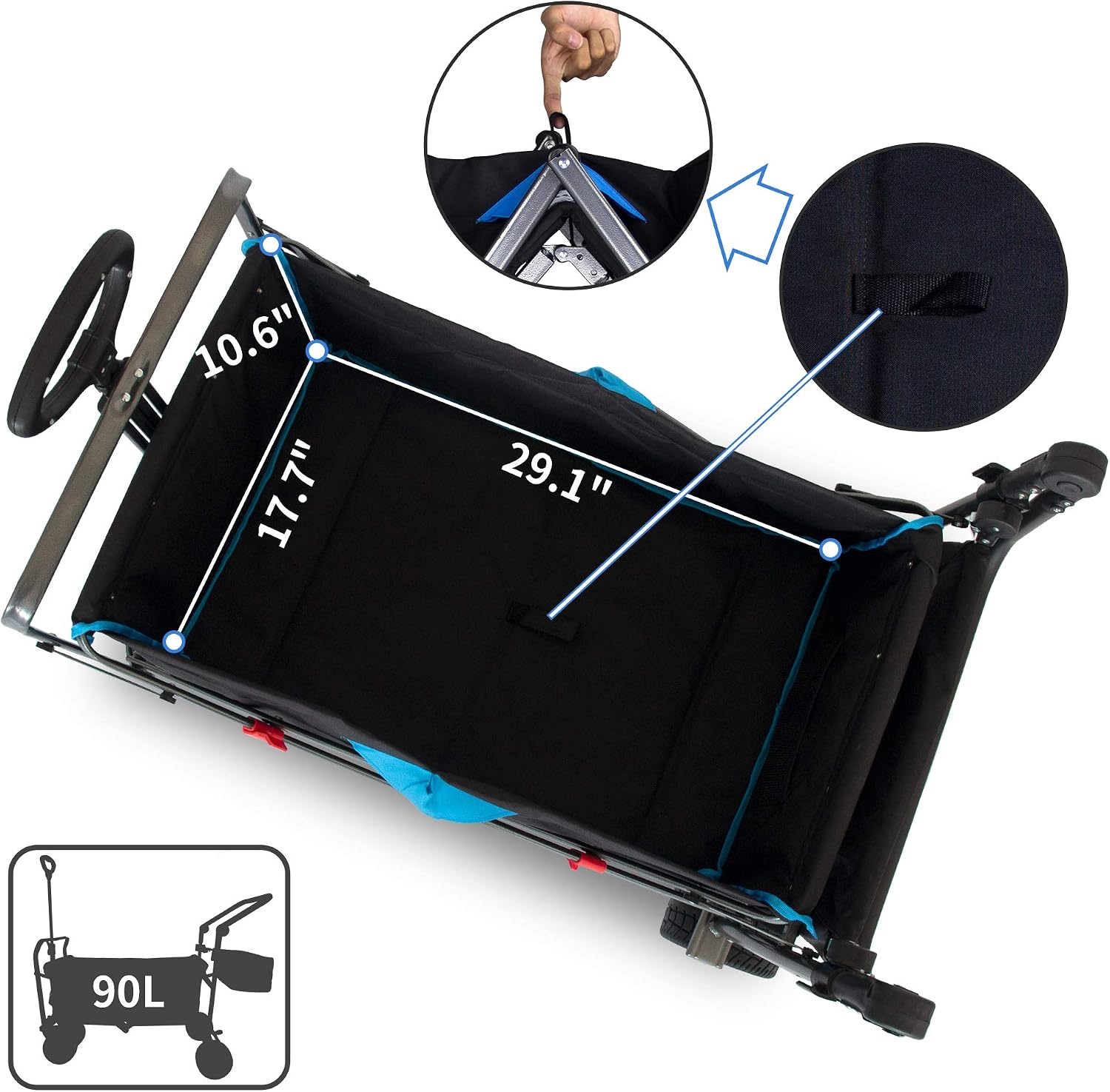 Folding Utility Wagon Heavy-Duty Collapsible Garden Cart with Brakes & Adjustable Handle & All Terrain Wheels for Gardening, Beach Trips,Outdoor Camping, Shopping (Black Blue)