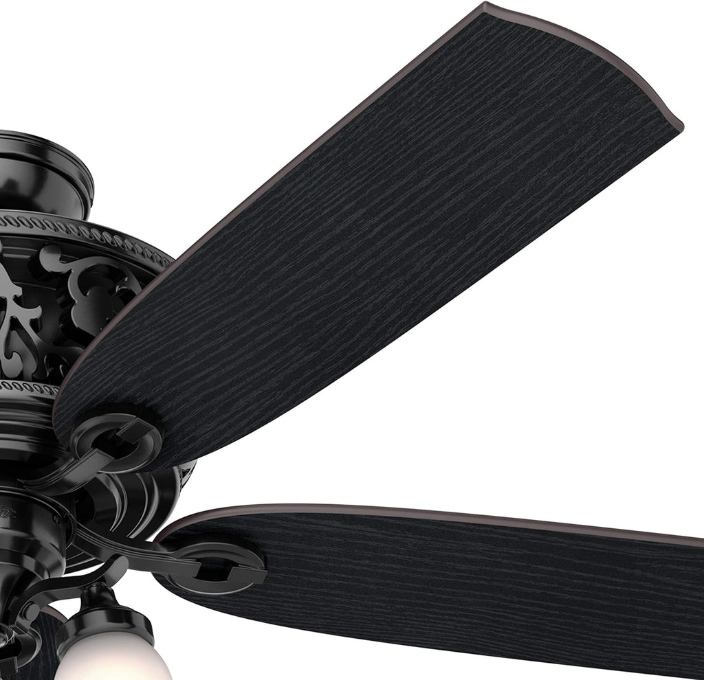 Hunter Fan 54 inch Traditional Glossy Black Indoor Ceiling Fan with LED Light and Remote Control (Renewed)