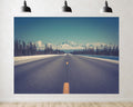 Trykid 20x10ft Long Road Backdrop Snow Capped Mountains Dense Evergreens Clear Sky Straight Highway Serene Landscape Photography Background Nature Party Decoration Photo Booth Prop Fabric