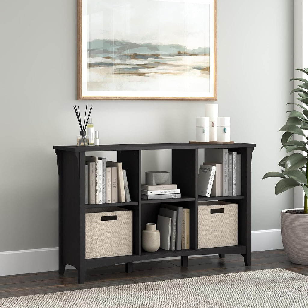 Bush Home Salinas 6 Cube Organizer in Vintage Black, Office Storage Solution, Home Organizer with Open Shelving, Compact Unit for Books and Supplies