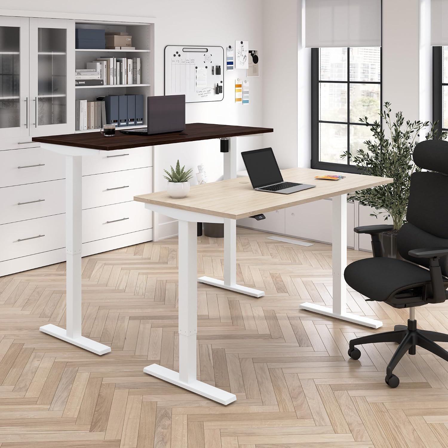Bush Business Furniture 48-inch Electric Height Adjustable Standing Desk, Ergonomic Sit-Stand Computer Table for Home and Professional Office, Move 40 Series, Black Walnut with White Base