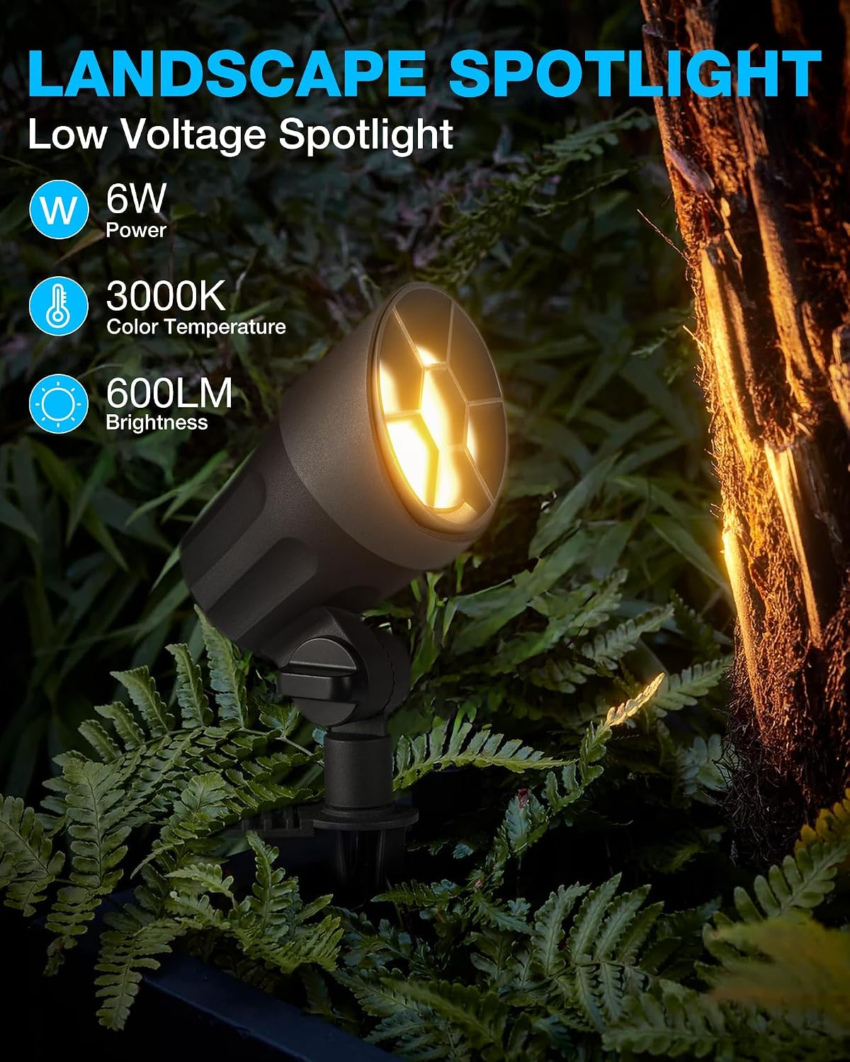 SUNVIE 6W LED Landscape Lights Low Voltage Landscape Lighting with Connectors Warm White Landscape Spotlights Outdoor 12-24V Waterproof Yard Garden Lights Wired Tree Wall Landscape Spotlights, 8 Pack