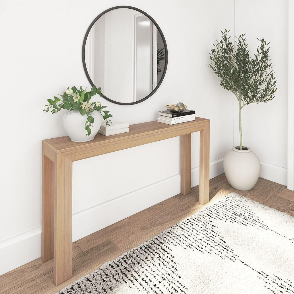 Plank+Beam Modern 56 Inch Console Table, Solid Pine Wood Entryway Table, Narrow Sofa Table for Hallway or Living Room, Blonde