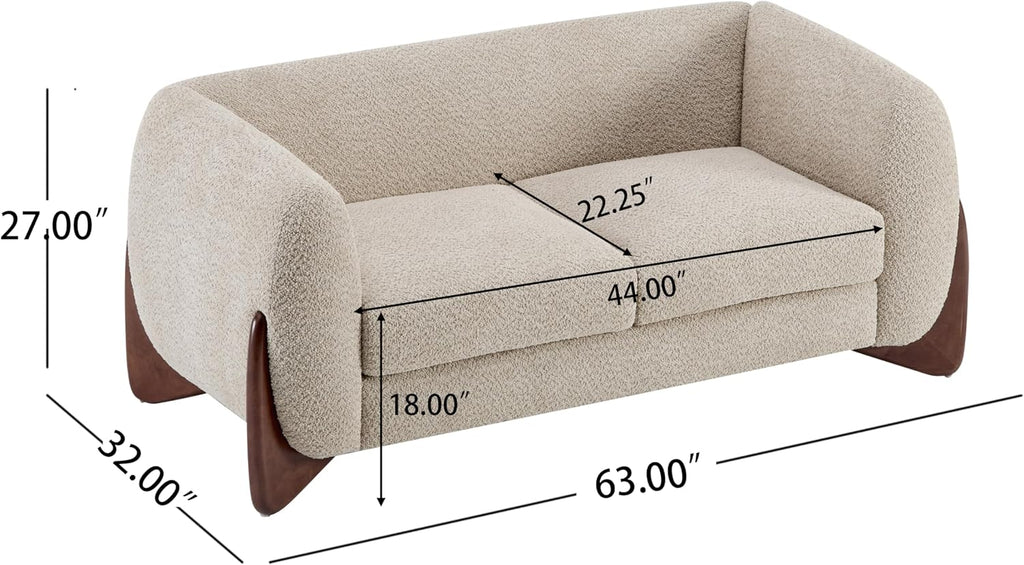 Christopher Knight Home Alma 63' Boucle Loveseat with Wood Legs, 2 Seater Sofa Couches for Living Room, Upholstered Couch Chair, Soft Seating Lounge Sofa Chair, Cozy Loveseat with Armrest, Almond