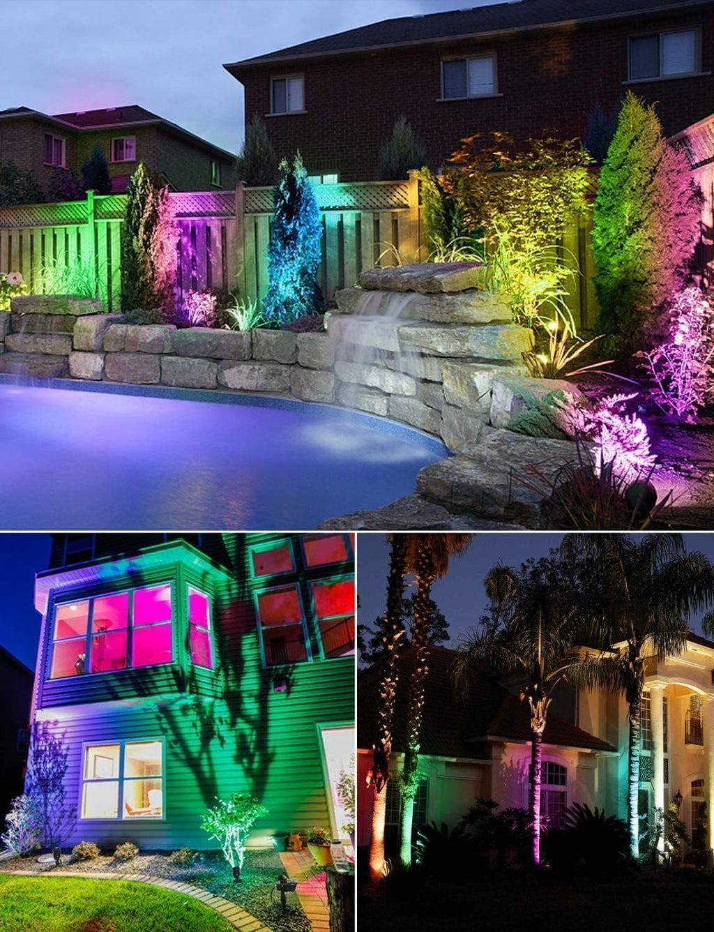 SUNVIE 12W Low Voltage Landscape Lighting RGB Color Changing LED Landscape Lights with Remote Control Waterproof Garden Patio Spotlight Christmas Decoration for Outdoor(10 Pack with Connector)