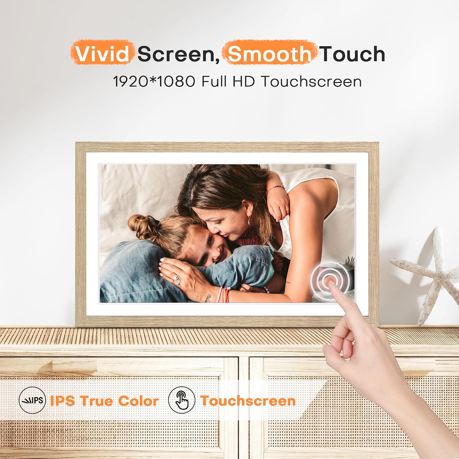 Digital Picture Frame Large, 15.6 Inch Digital Photo Frame Frameo, WiFi Electric Slideshow Frame, 1920*1080 IPS FHD Touchscreen, 32GB, Tabletop&Wall-Mounted, Share Video Picture, Gifts, Oyster White