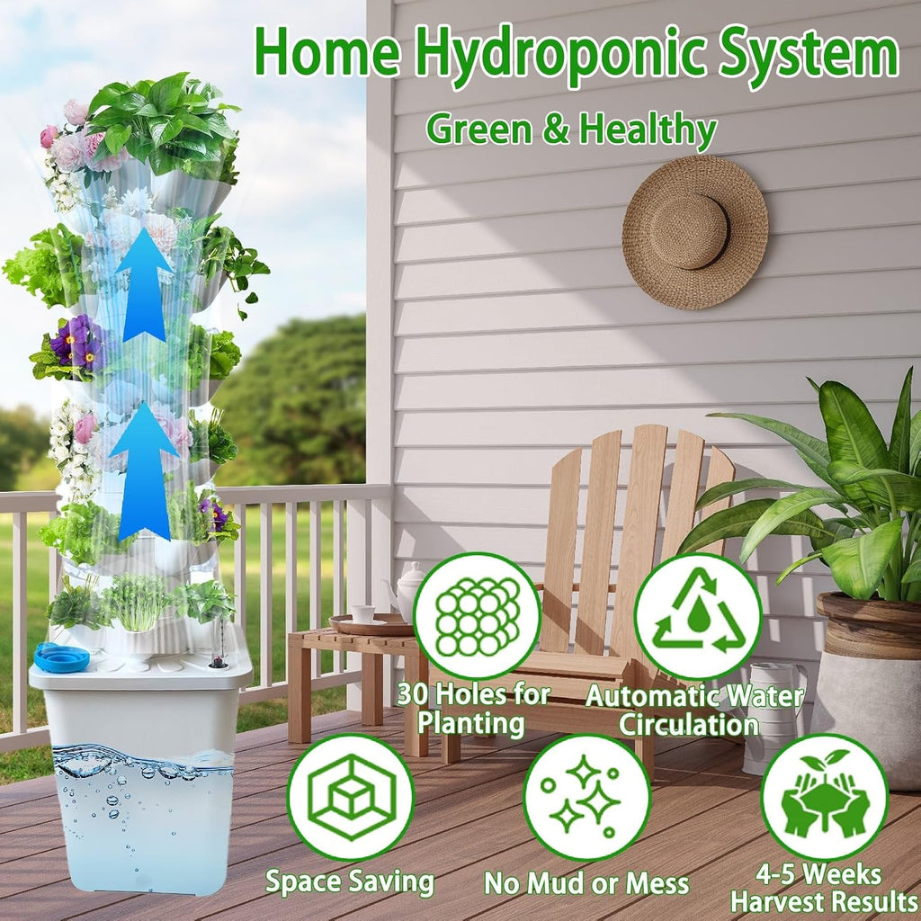 Hydroponics Growing System 30-Plant Kit: Indoor Vertical Farming Tower Home Gardening Essentials Aeroponic Tower for Herbs Fruits Vegetable(30holes)