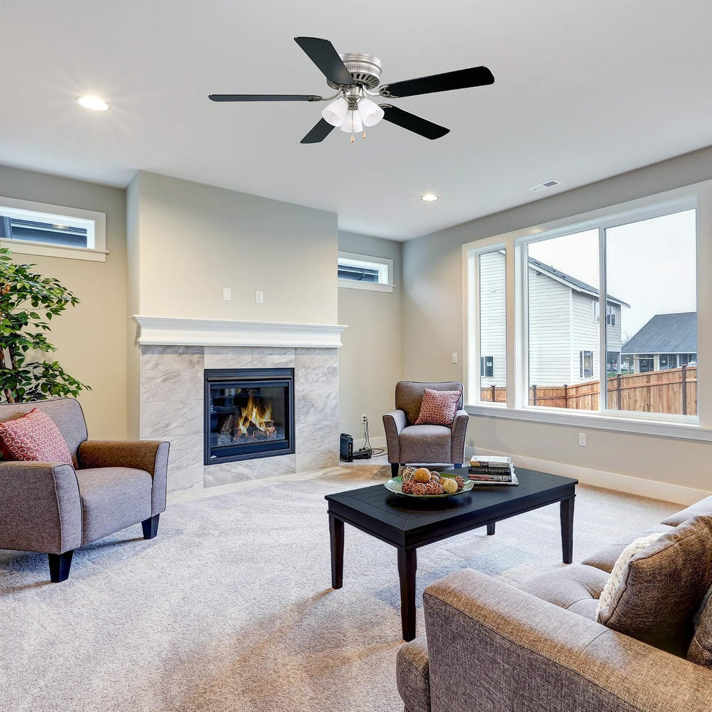 Design House Millbridge 52-Inch Hugger Ceiling Fan with LED Light Kit, 5 Reversible Blades, 3-Speed, Satin Nickel – Design House, 157388-SN