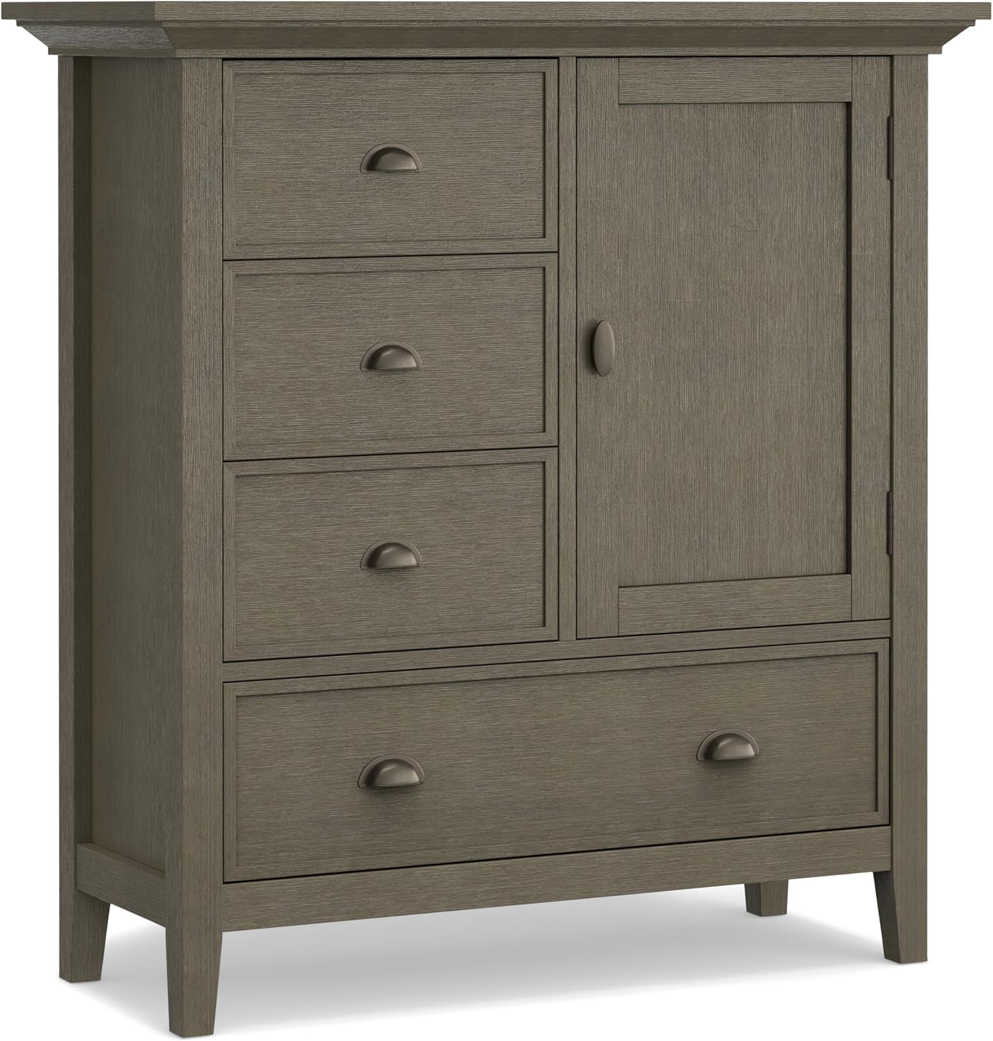 SIMPLIHOME Redmond Storage Cabinet - 39 inch Wide Solid Wood Medium Storage Cabinet in Farmhouse Grey, Transitional Accent Cabinet for Entryway or Living Room with 4 Drawers and Cabinet Storage