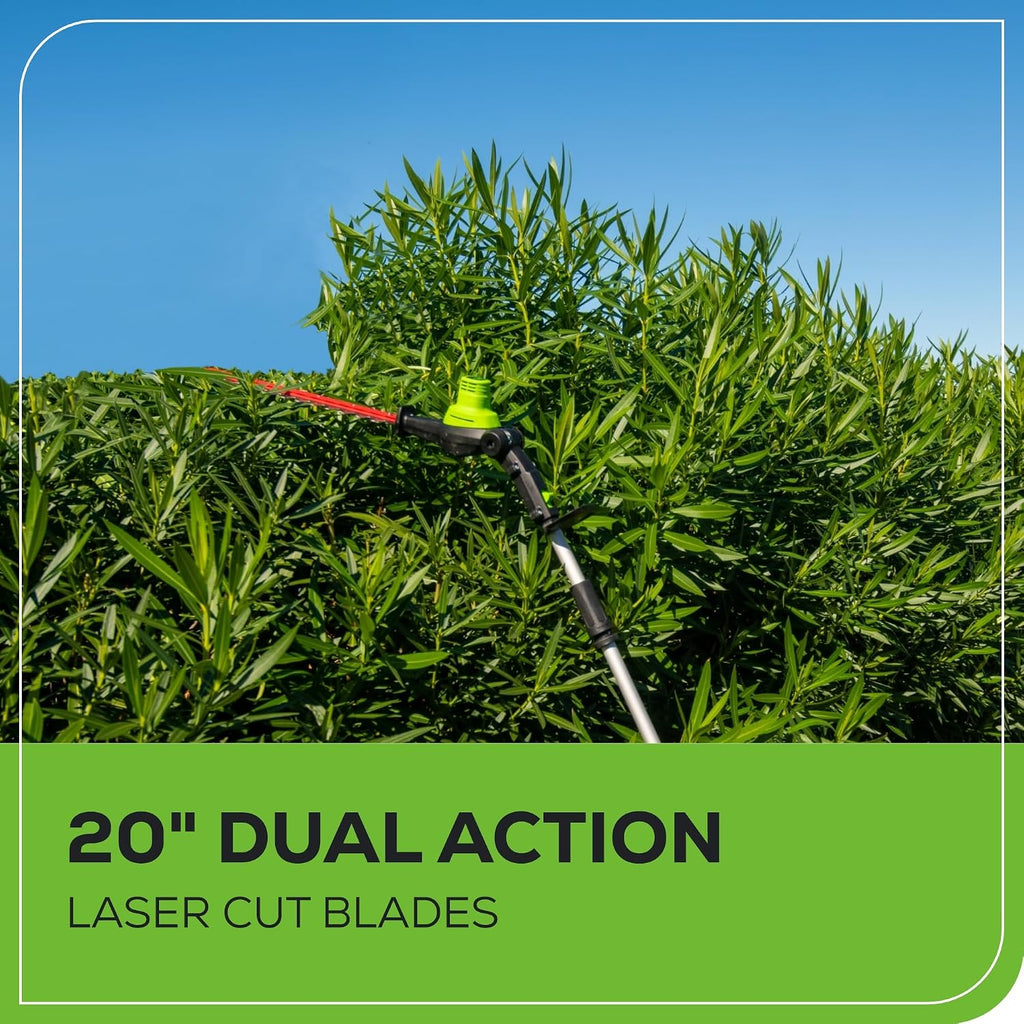Greenworks 60V 20' Brushless Cordless Battery Powered Pole Hedge Trimmer, 2.0Ah Battery and Charger Included