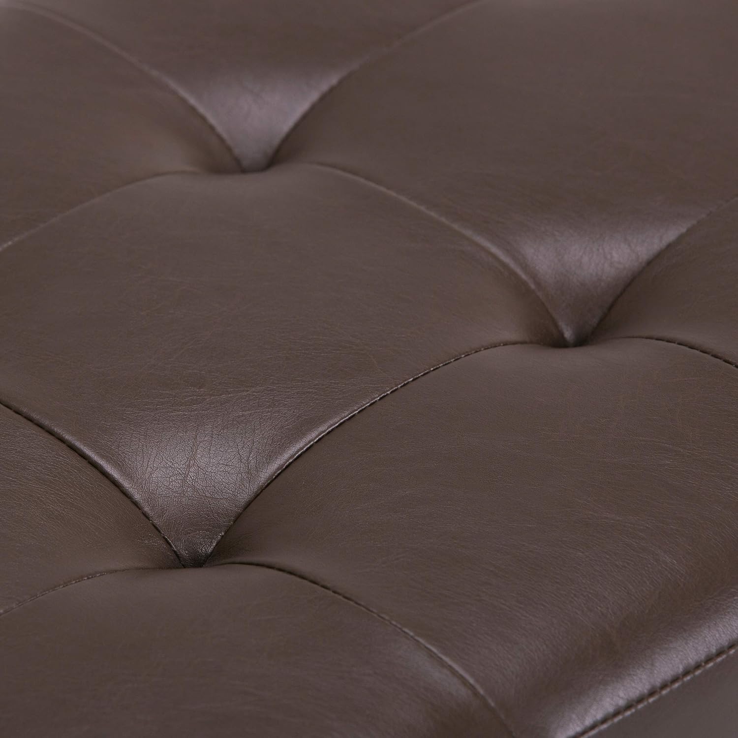 SIMPLIHOME Cosmopolitan Storage Ottoman - 34 inch Wide Upholstered Vegan Leather Rectangle Storage Ottoman Bench in Chocolate Brown, Transitional Tufted Ottoman for Living Room with Lift-Up Lid