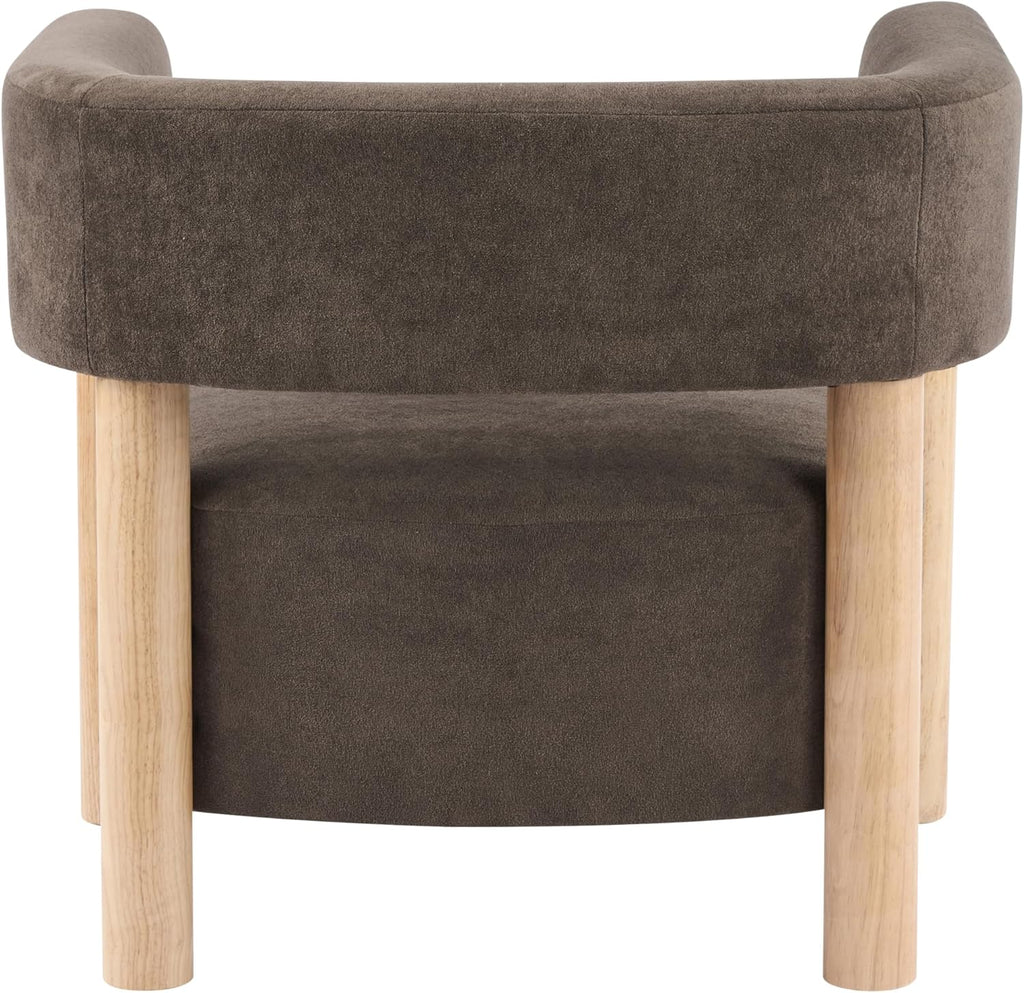 Christopher Knight Home Carly Low Profile Accent Chair, Boucle Upholstered Barrel Chair, Comfy Reading Chair for Bedroom, Wooden Single Lounge Sofa, Dark Brown