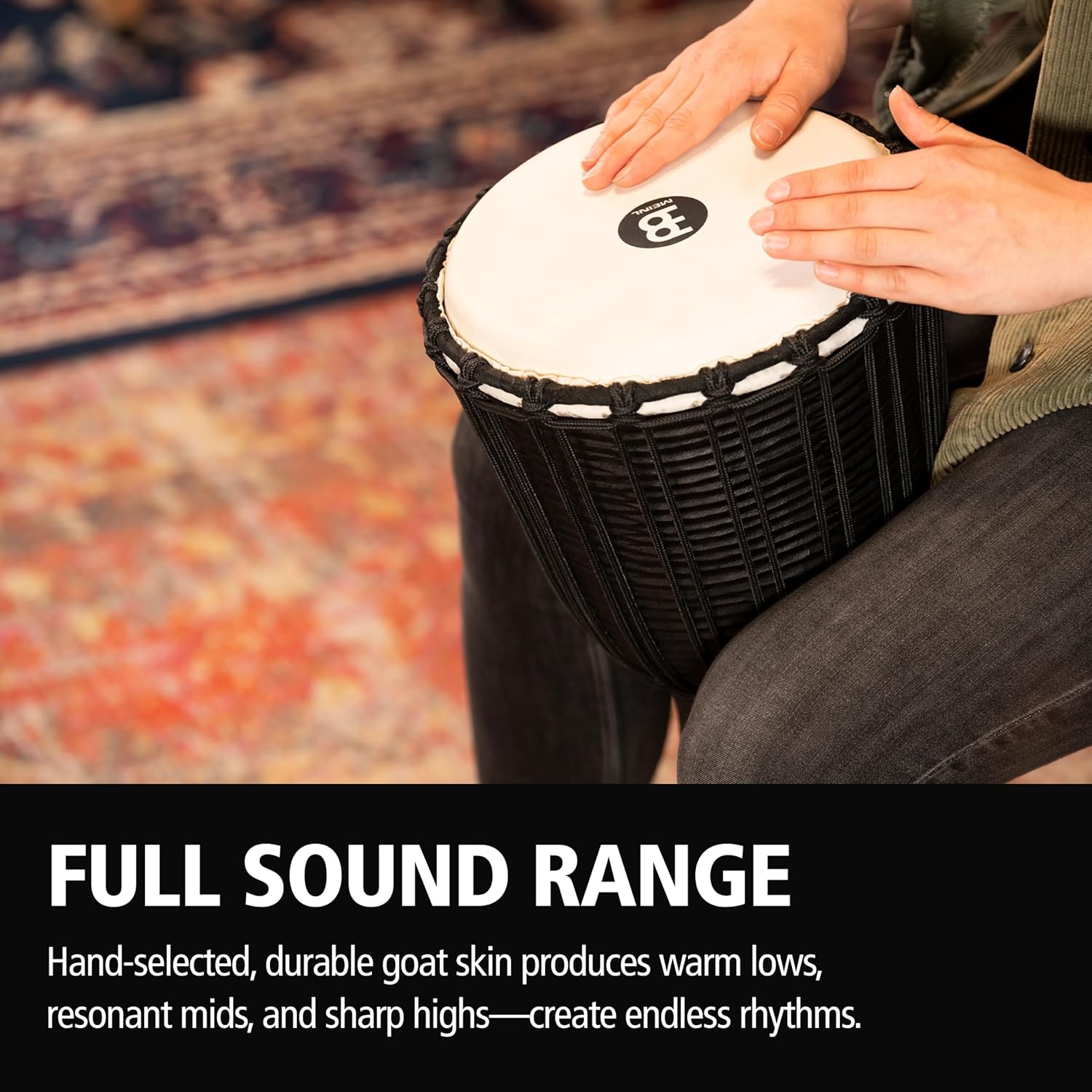 Meinl Percussion Djembe with Mahogany Wood - NOT Made in CHINA - 10-Inch Medium Size Rope Tuned Natural Head, 2-Year Warranty