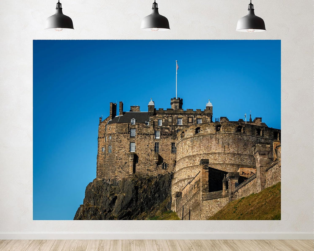 Trykid 20x10ft Edinburgh Castle Backdrop Historic Fortress Rocky Outcrop Clear Blue Sky Stone Architecture Photography Background Travel Event Decor Party Decoration Photo Booth Prop Fabric