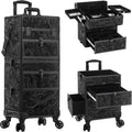 AROUS Rolling Makeup Case with 3 Drawers, Cosmetology Case on Wheels 5 IN 1 Makeup Train Case Make Up Organizer for Artist Salon Nail Teach Trunk,Ink Black