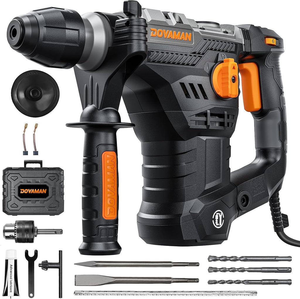 1-9/16'' SDS Rotary Hammer Drill, 12.5Amp Heavy Duty Rotary Hammer with 4 Functions, Safety Clutch, Vibration Control, Corded Hammer Drill for Concrete, Drill Bits and Chisels Included