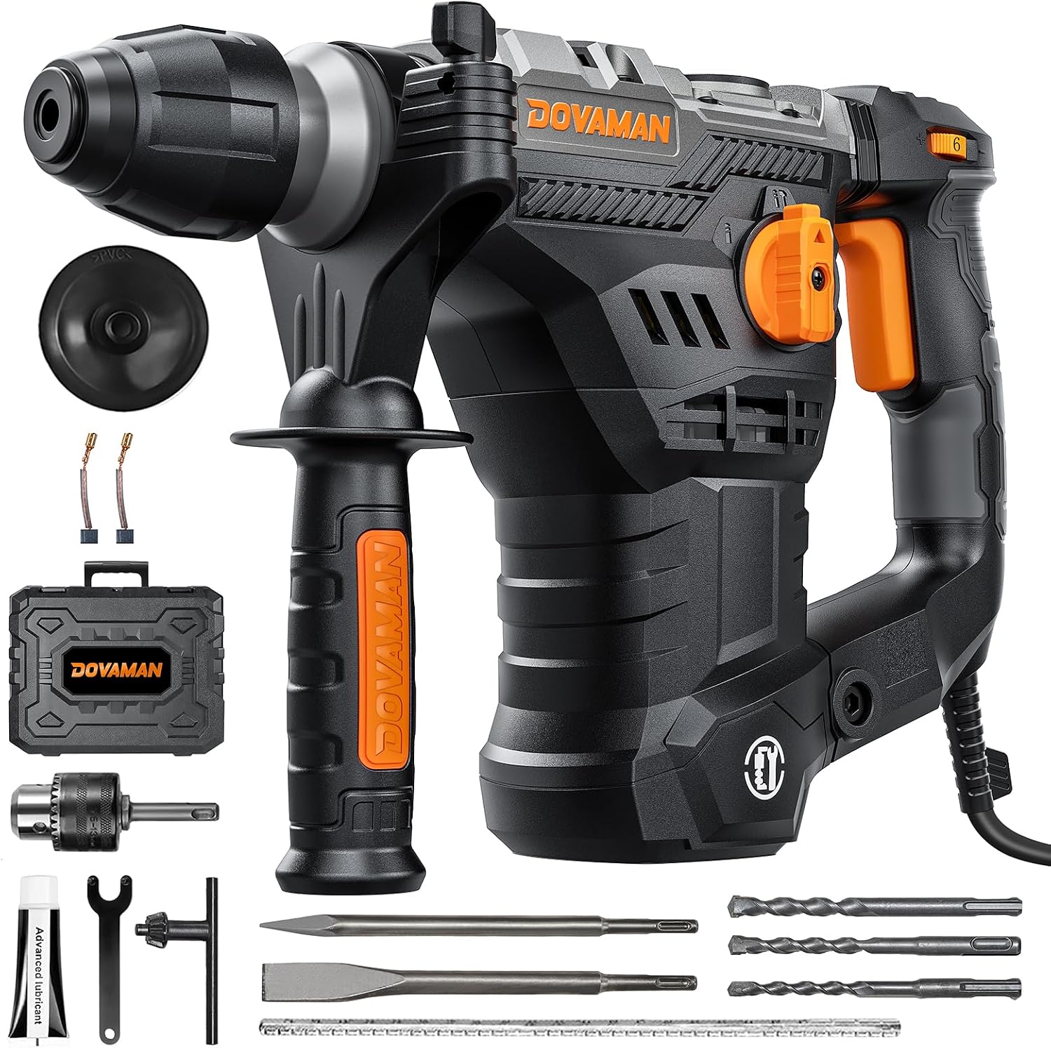 1-9/16'' SDS Rotary Hammer Drill, 12.5Amp Heavy Duty Rotary Hammer with 4 Functions, Safety Clutch, Vibration Control, Corded Hammer Drill for Concrete, Drill Bits and Chisels Included