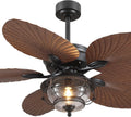 Wiviniya 52 Inch Tropical Ceiling Fans with Lights and Remote, Palm Leaf Waterproof Outdoor Ceiling Fan for Patios Porches Gazebos, Wet Rated, Glass Lampshade, Quiet DC Motor, Brown (Bulb Included)