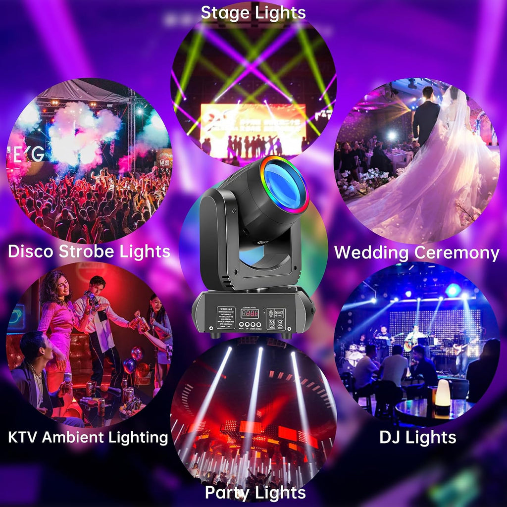 250W Stage Lights LED Moving Head DJ Lights 13 Gobos 8 Colors 15 Channels Disco Spotlights DMX512 with Sound Activated for Wedding Birthday Halloween Christmas Party Stage Strobe Lighting