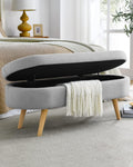 ECLYL Oval Storage Bench 43.5' Linen Fabric Upholstered Entryway Bench with Solid Wood Legs Ottoman Bench Indoor Bench for Living Room/Bedroom/End of Bed/Entryway (Grey)