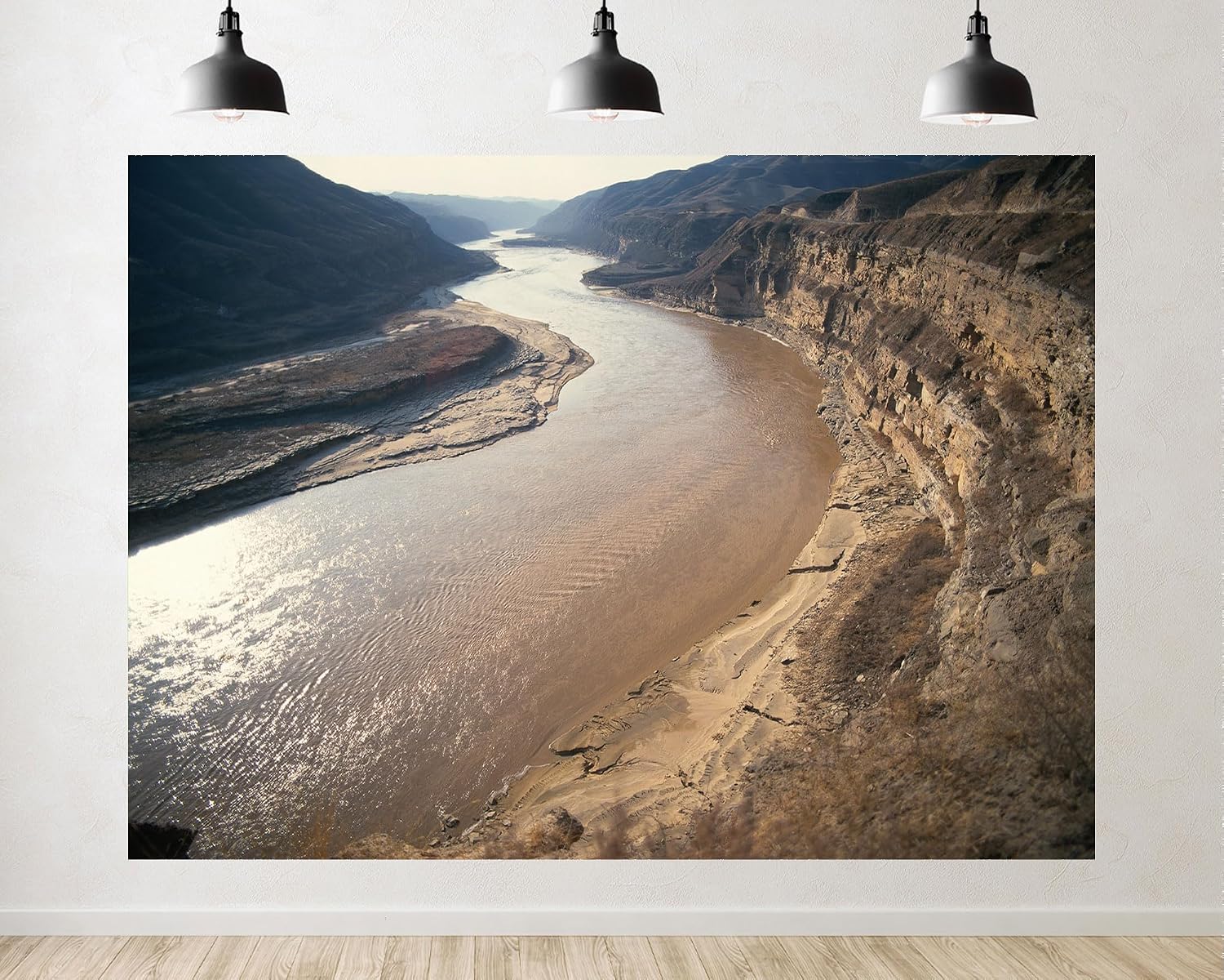 Trykid 20x10ft Wide River Bend Backdrop Canyon Cliffs Sandy Banks Calm Water Clear Blue Sky Photography Background Majestic Landscape Event Party Decoration Photo Booth Prop Fabric